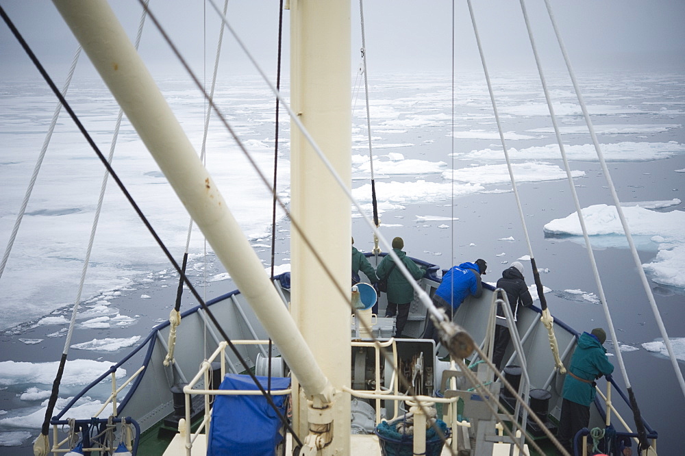 Boat, tourists, arctic cruise, ice breaker. Longyearbyen, Svalbard, Norway