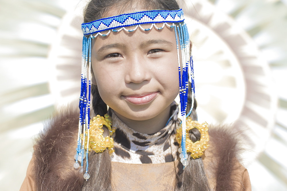 Inuit young Female of Koryaks peoples in native clothes, Ossora Village (Koryakskiy Peninsular) Russia, Asia