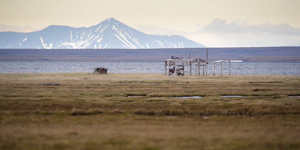 Reindeer Camp of the inuit Chukchis peoples, seasonaly used, Gabriel Bay (Bering Sea) Russia, Asia