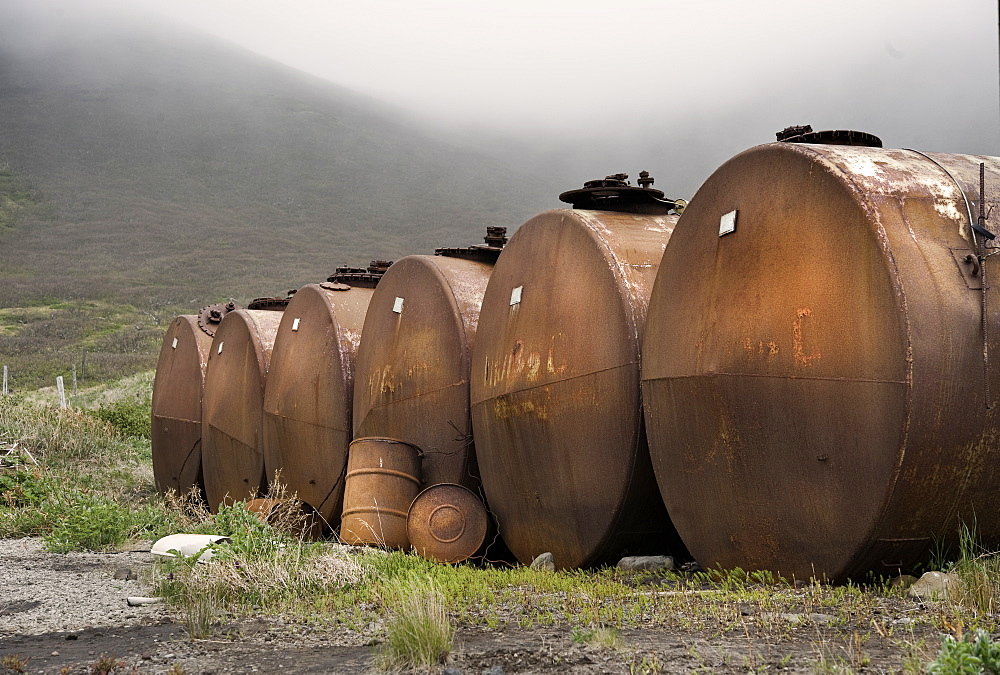 Abandoned Soviet Submarine base 1978 - 1991, ruined settlement, Brouton Bay (Bering Sea), Russia, Asia