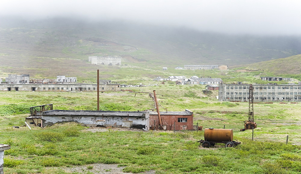 Abandoned Soviet Submarine base 1978 - 1991, ruined settlement, Brouton Bay (Bering Sea), Russia, Asia