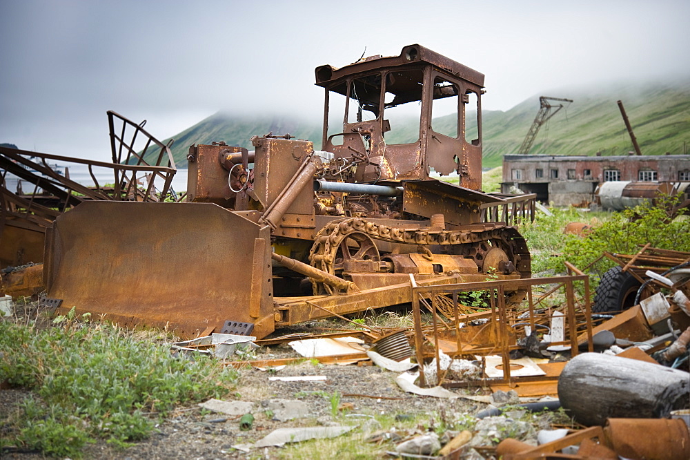 Abandoned Soviet Submarine base 1978 - 1991, ruined settlement, Brouton Bay (Bering Sea), Russia, Asia