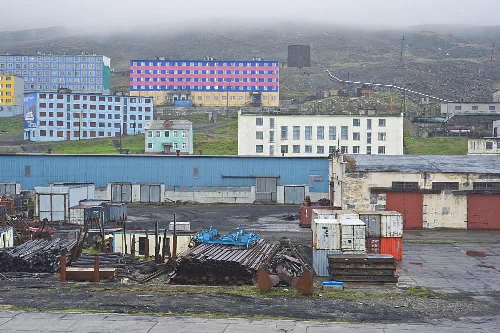 Port of Provideniya. harbour side looking to the city center, City of Provideniya (Chukotskiy Peninsular ) Russia,  Asia