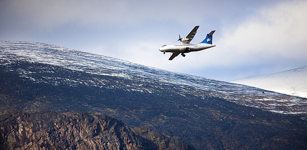 Airplane landing at Pangnirtung, Cape Dyer, Baffin Island, Canada, North America