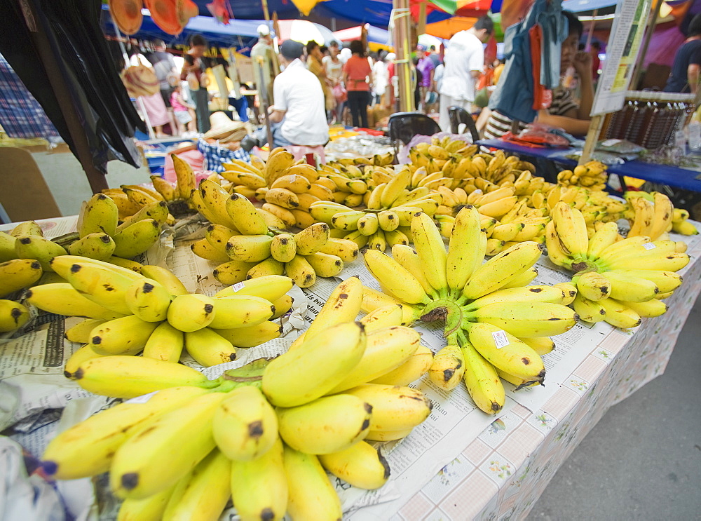 Banana, bunches, being sold at market.  Kota Kinabalu, Sabah, Borneo, Asia