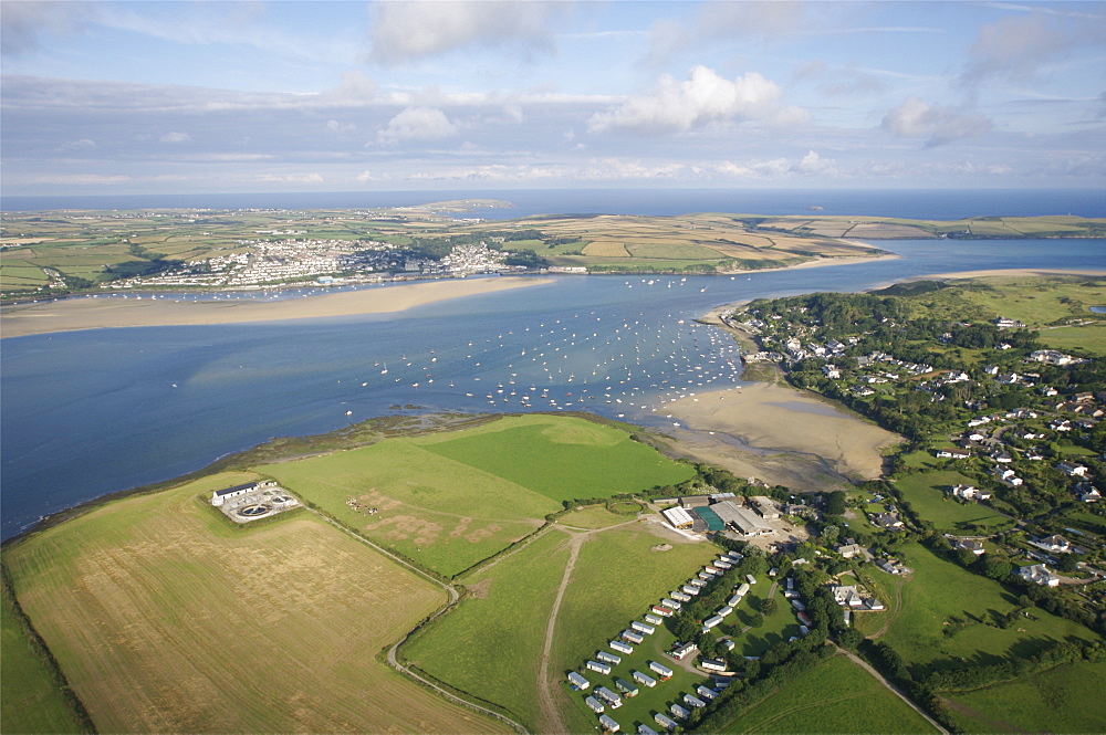 Aerial views looking at Padstow. Cornwall, UK