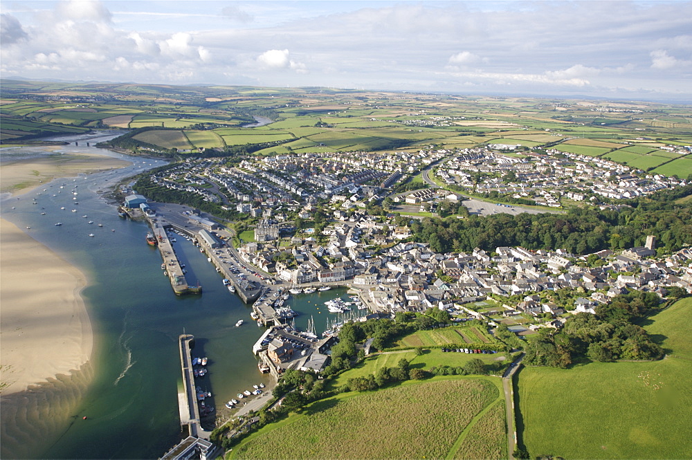 Aerial views looking at Padstow. Cornwall, UK