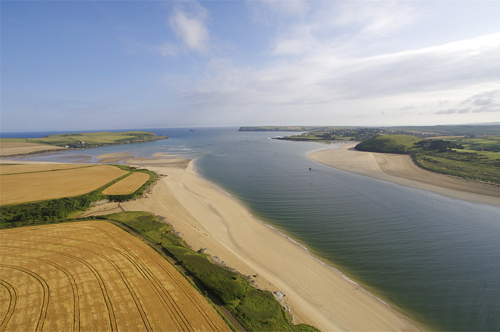 Aerial views looking at Padstow. Cornwall, UK