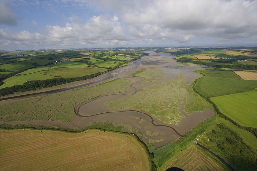 River Camel estuary looking towards town of Padstow. Cornwall, UK