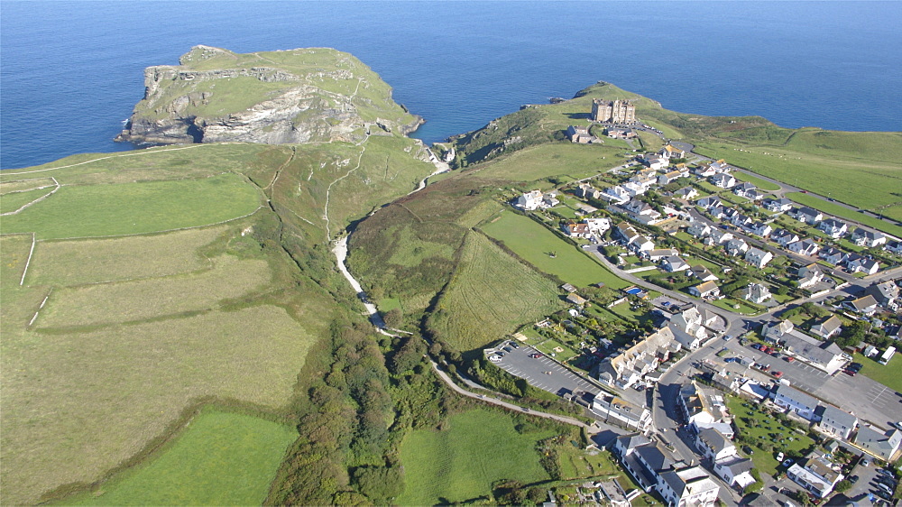 Tintagel head with Arthurs castle. Cornwall, UK