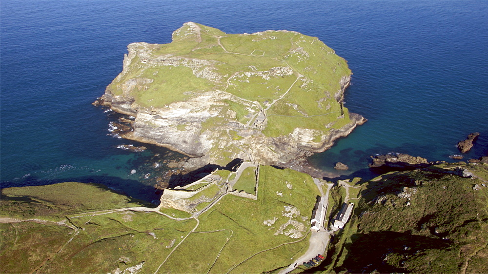 Tintagel head with Arthurs castle. Cornwall, UK