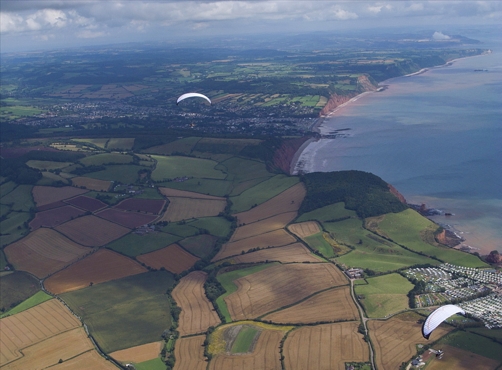 Paramotoring  over Devon looking over Sidmouth. Devon Uk