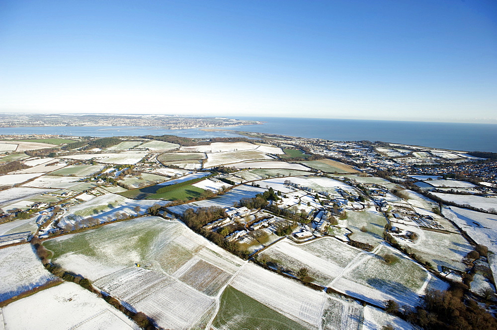 Devon Countryside covered in Snow near Exmouth. Devon. Devon, UK