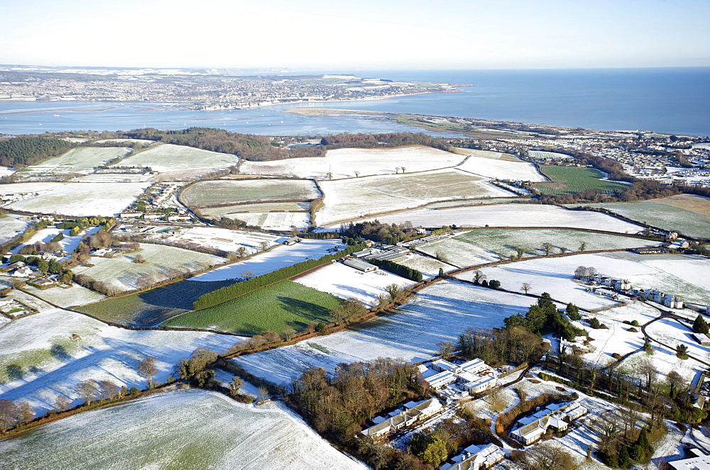 Devon Countryside covered in Snow near Exmouth. Devon. Devon, UK