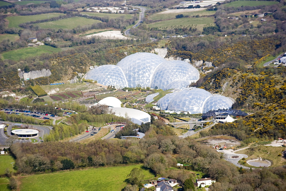 Aerial view of the Eden Project. St Austell, Cornwall. England. UK