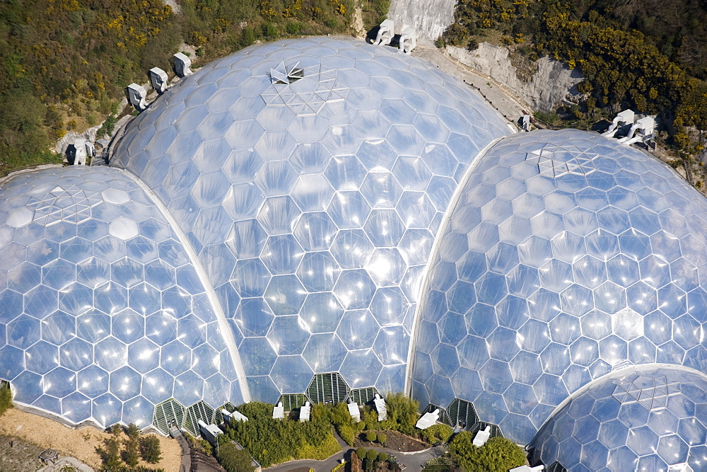 Aerial view of the Eden Project. St Austell, Cornwall. England. UK