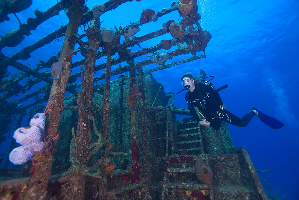 Wreck diving on the Hamel Wreck in the Bahamas, West Indies, Central America