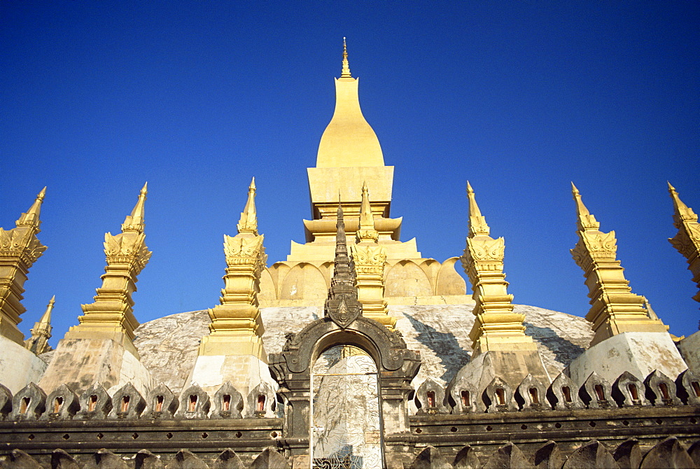 Stupas at Wat That Luang in Vientiane, Laos, Indochina, Southeast Asia, Asia