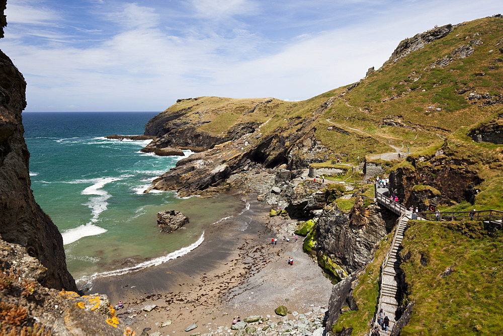 Tintagel Island coastline looking north, Tintagel, Cornwall, England, United Kingdom, Europe