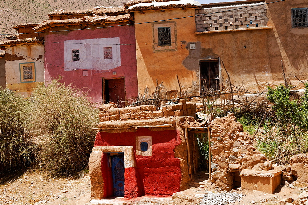 Colourful village houses in the High Atlas Mountains, Morocco, North Africa, Africa