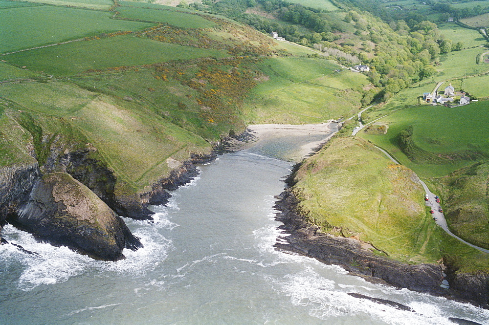 Aerial view of Ceibwr beach, north Pembrokeshire, Wales, UK