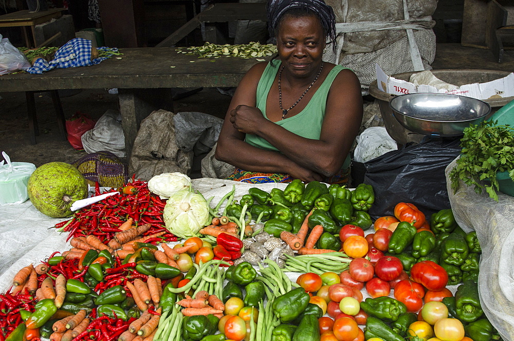 Vegetables on sale in the market of Sao Tome, Sao Tome and Principe, Africa