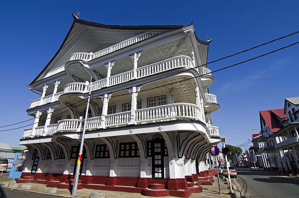 Recently constructed house in the traditional style of Paramaribo, Suriname, South America