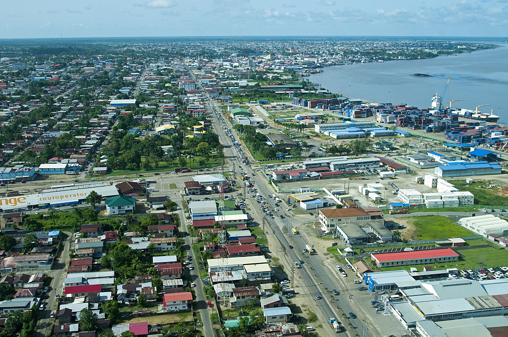 Aerial view of Paramaribo and the Suriname River, Paramaribo, Suriname, South America