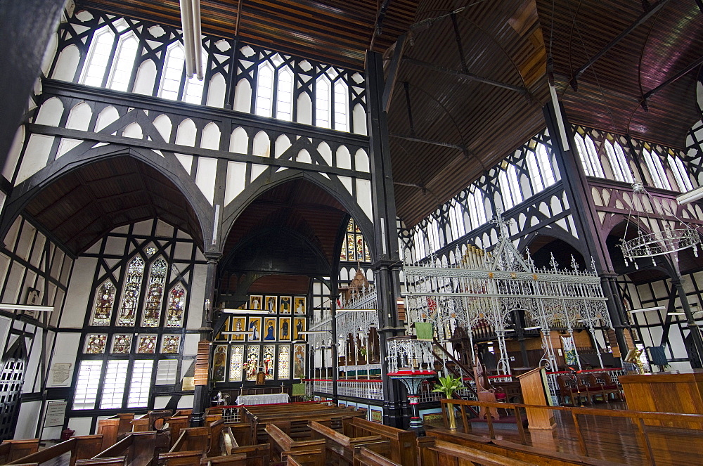 Interior of St. George's cathedral, one of the world's tallest wooden buildings, Georgetown, Guyana, South America