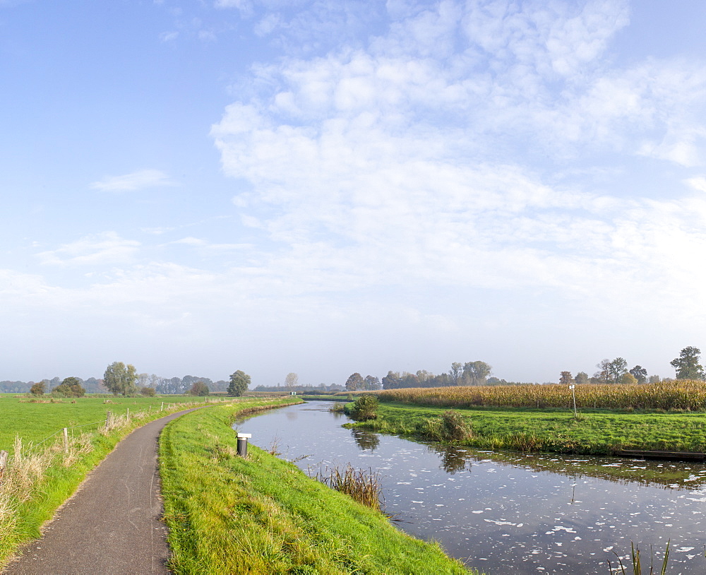 Countryside cycle path along the River Mark, Breda, North Brabant, The Netherlands (Holland), Europe