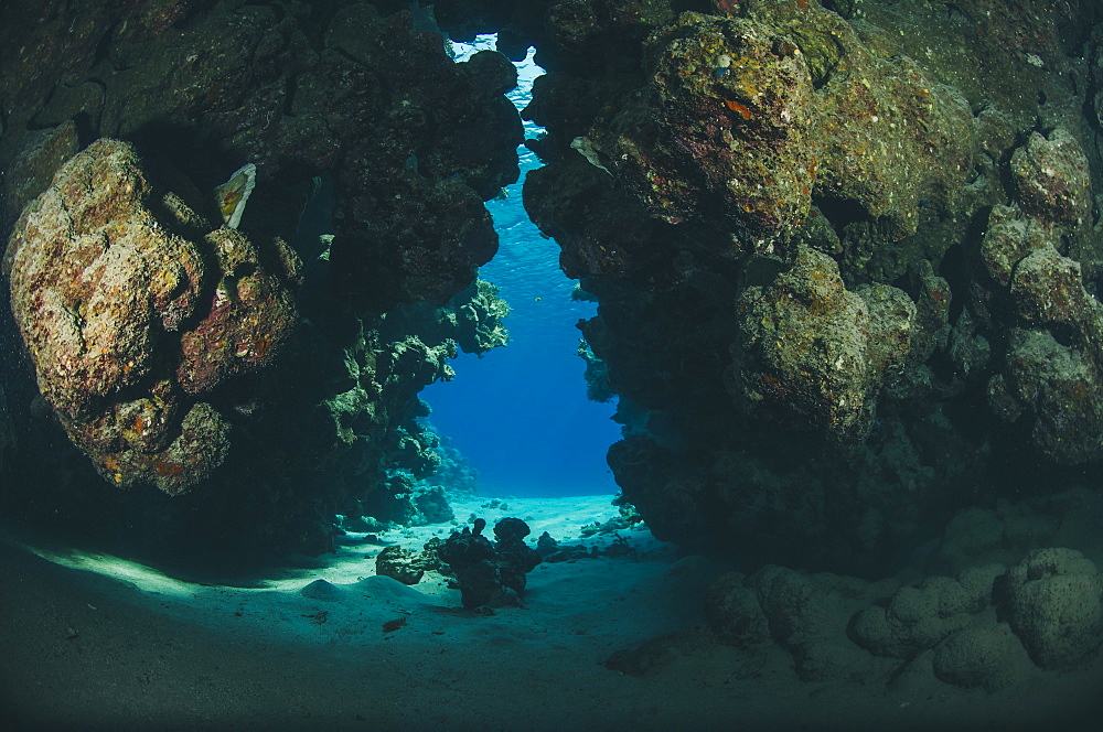 Coral substrate forming an underwater cave, Ras Mohammed National Park, Sharm El Sheikh, Red Sea, Egypt, North Africa, Africa