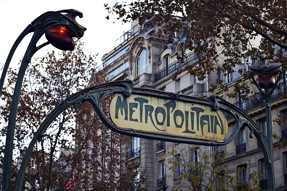 Metropolitain sign and entrance to the Paris Metro, Paris, France, Europe