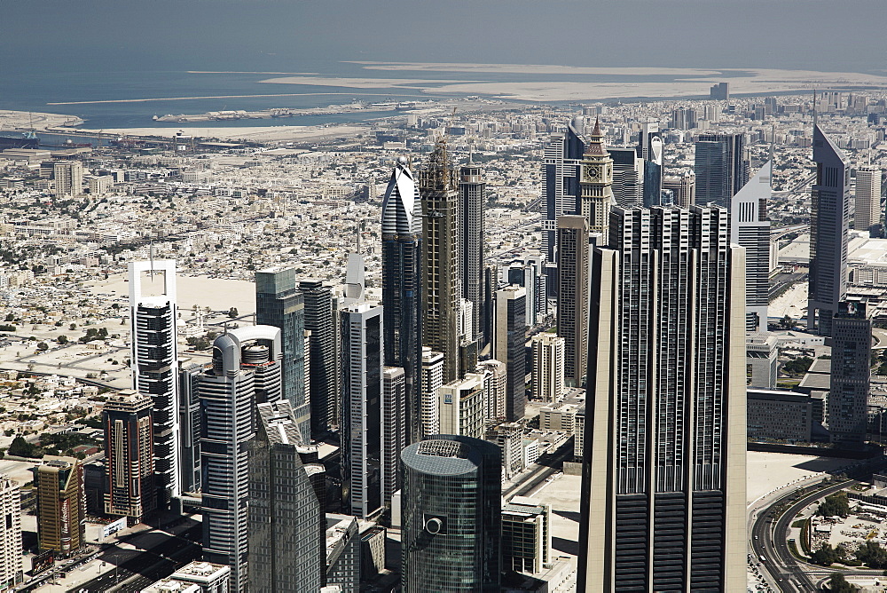 Views of downtown Dubai from the worlds tallest building the Burj Khalifa, Dubai, United Arab Emirates, Middle East