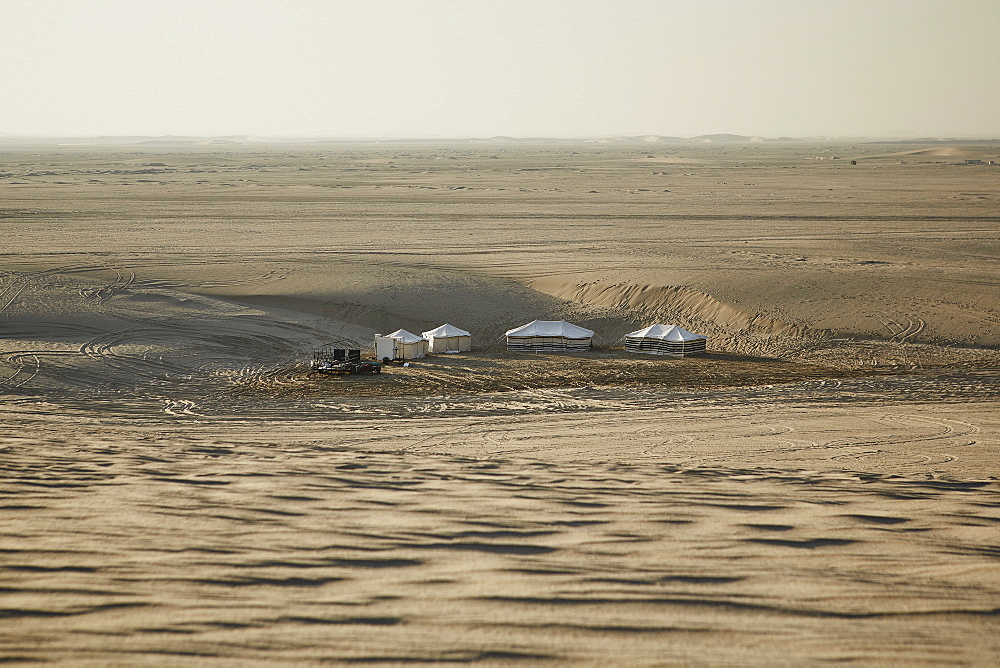 Settlements in the Qatari desert, nomadic culture still evident in the desert, Qatar, Middle East