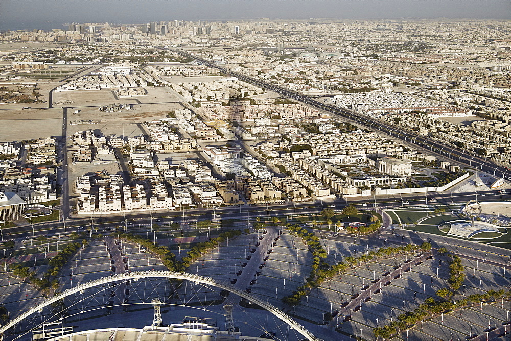 Aerial view of Doha from the Aspire Tower viewing platform, Doha, Qatar, Middle East