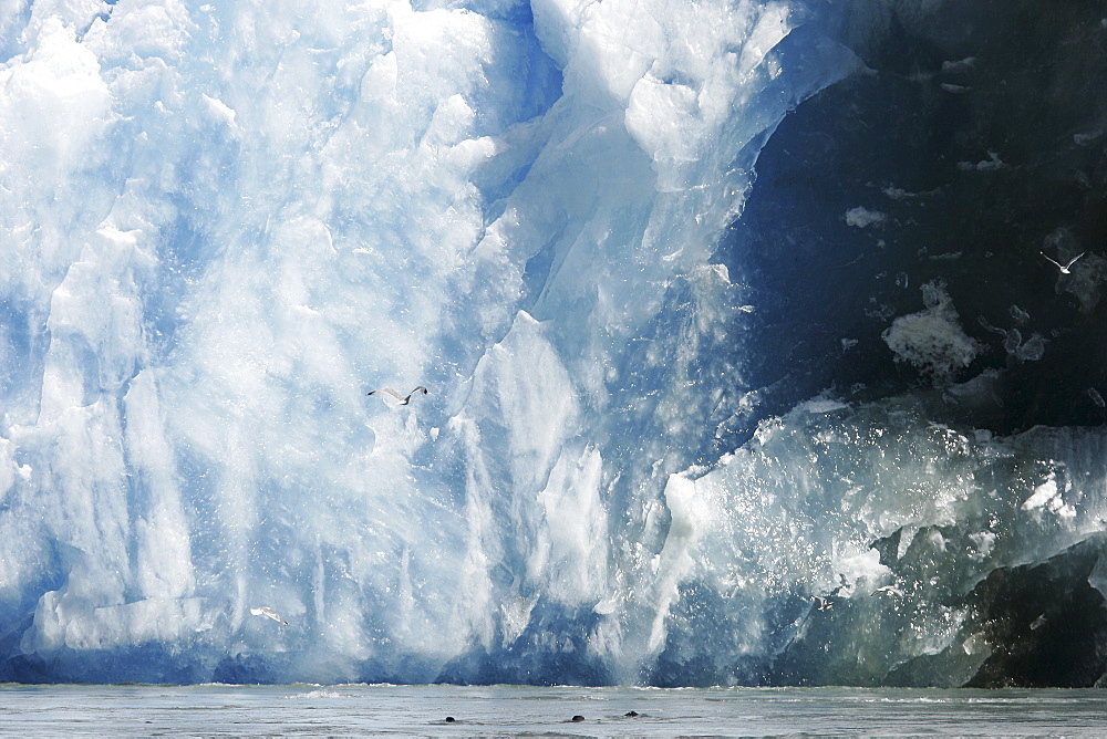 The face of the Sawyer Glacier, a tidewater glacier at the end of Tracy Arm in Southeast Alaska, USA.