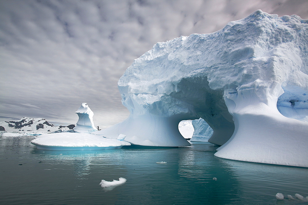 Iceberg detail in and around the Antarctic Peninsula during the summer months. More icebergs are being created as global warming is causing the breakup of major ice sheets.