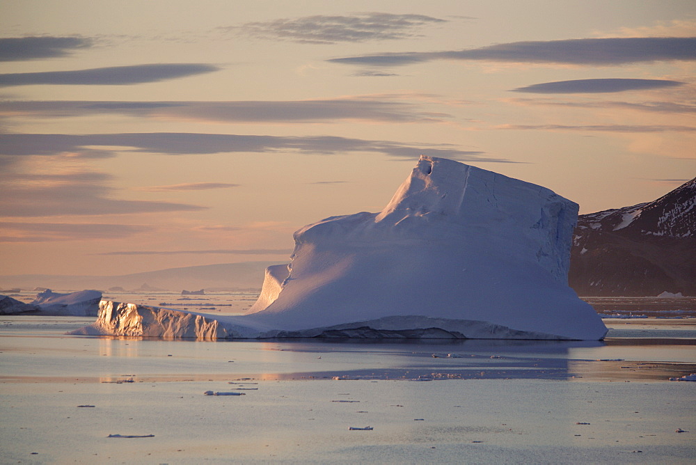 Icebergs and bergy bits floating in the Weddell Sea in and around the Antarctic Peninsula during the summer months.