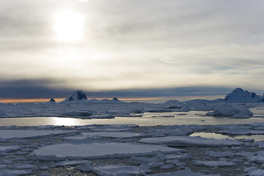 Iceberg detail in and around the Antarctic Peninsula during the summer months. More icebergs are being created as global warming is causing the breakup of major ice shelves and glaciers.