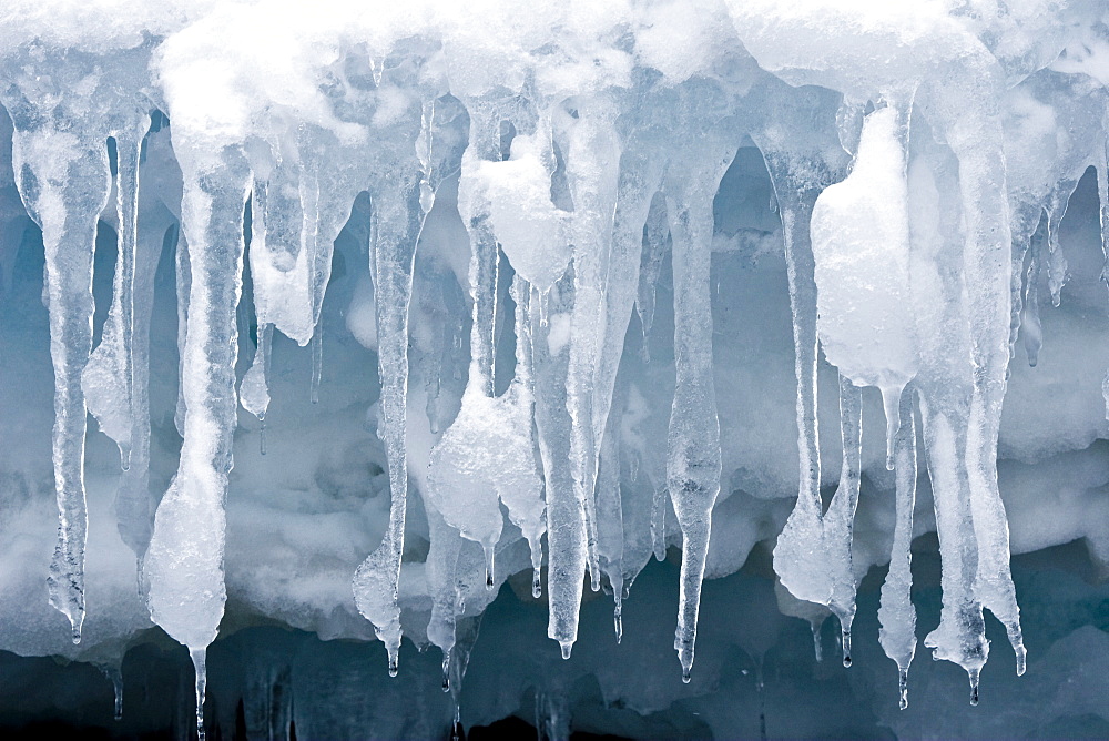 Iceberg detail in and around the Antarctic Peninsula during the summer months. More icebergs are being created as global warming is causing the breakup of major ice shelves and glaciers.