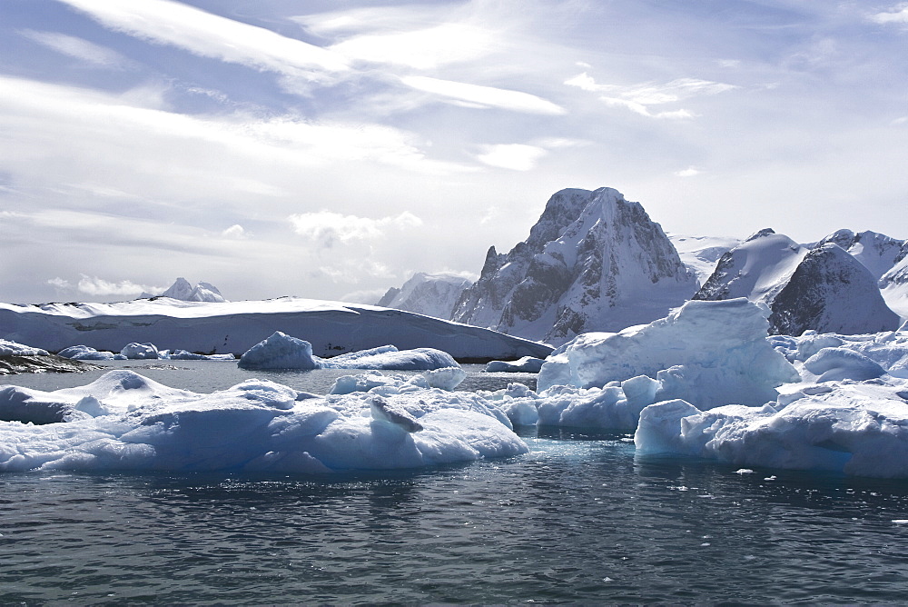 Huge icebergs near Petermann Island on the west side of the Antarctic Peninsula.