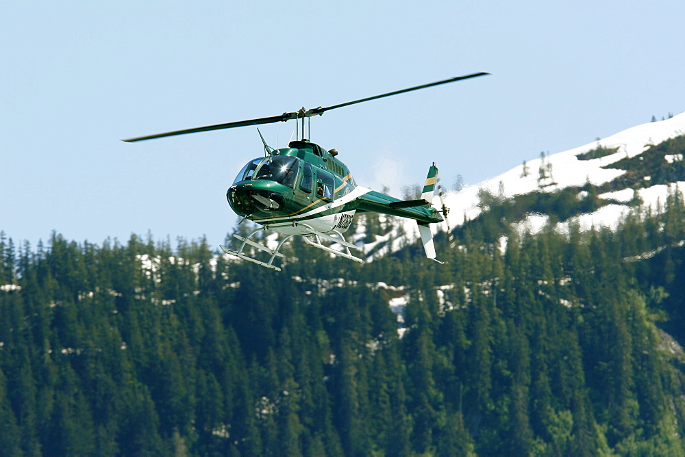 Flightseeing helicopter out of Petersburg, Southeast Alaska, USA. Pacific Ocean. No model or property releases.