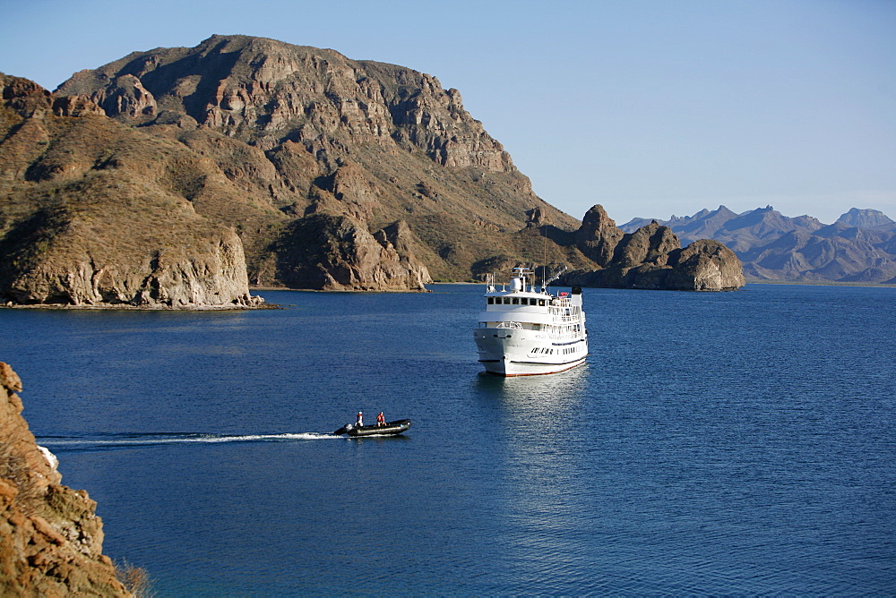 The Lindblad expedition vessel m/v Sea Lion in Honeymoon Bay on Danzante Island in the Gulf of California (Sea of Cortez), Baja California, Mexico.