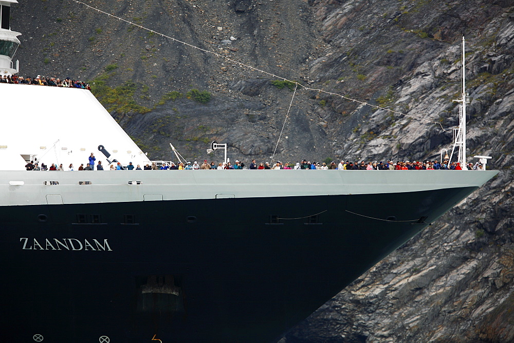 Alaskan scenery in and around Southeast Alaska, USA. The cruise ship Zaandam inside Johns Hopkins Glacier in Glacier Bay National Park.