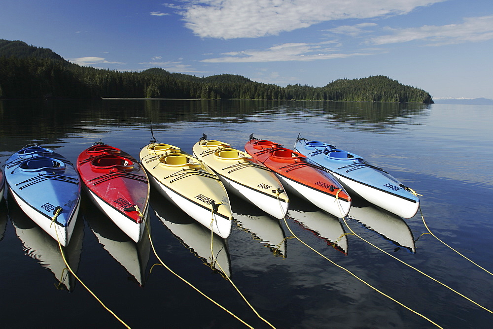 Kayaks at anchorage in Southeast Alaska. Property Released by owner Dan Blanchard, American Safari Cruises.