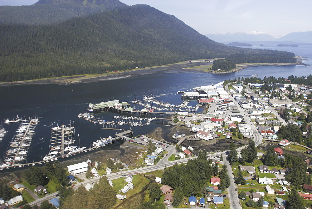 Aerial view of the town of Petersburg, Southeast Alaska, USA.