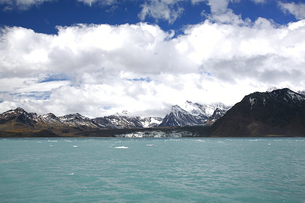 The Neumayer Glacier on South Georgia Island. The face is an estimated 135 feet tall. This glacier is receeding and is very actively calving, especially in the summer months.