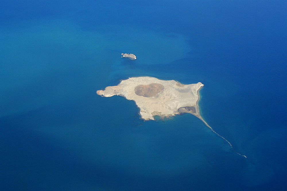 An aerial view of a small island off the northern Baja Peninsula on the Gulf of California (Sea of Cortez) side. Baja California, Mexico.   (RR)