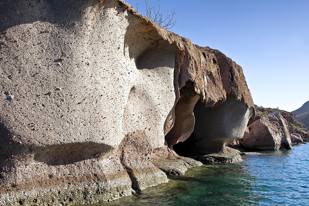 Sunrise on the volcanic tuft formations of Ensenada Grande, Isla Espiritu Santo, Baja California Sur, Mexico.