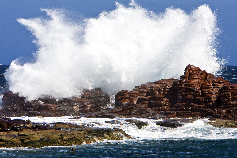 Huge waves pounding Los Islotes (The Islets) in the southern Gulf of California (Sea of Cortez), Baja California Sur, Mexico